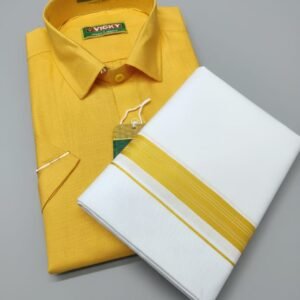 Premium Quality Fabric Half Sleeve Regular Casual Colour Shirt With Matching Dhoties