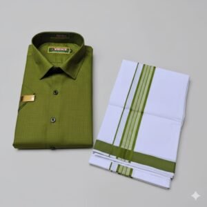 Premium Quality Fabric Half Sleeve Regular Casual Colour Shirt With Matching Dhoties